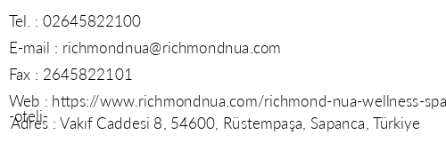 Richmond Nua Wellness Spa telefon numaralar, faks, e-mail, posta adresi ve iletiim bilgileri